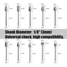 10件套钨钢旋转锉刀组，钨钢双刃雕刻锉刀，1/8英寸柄径，适用于木工雕刻、钻孔和金属加工的旋转工具配件 - 彩色 - 查看 4