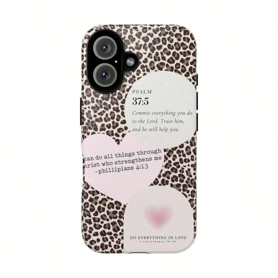 Leopard Print Christian Quotes Phone Case For  S24 Ultra And  17, 16, 15, 14, 13, 12, 11 Pro Max, X, XR, XS Max, 8, And 7 Plus,Screen Protector,Fidgets, - Weiss - Übersicht 1