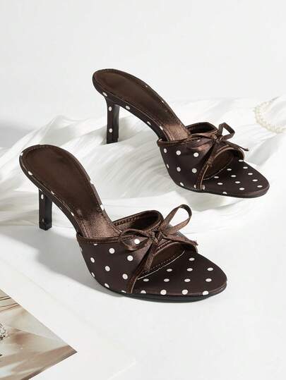 Casual Rhinestone Flower Party Banquet Sexy Coffee Faux Silk Round Toe Open Toe Polka Dot Bow Stiletto High Heel Sandals