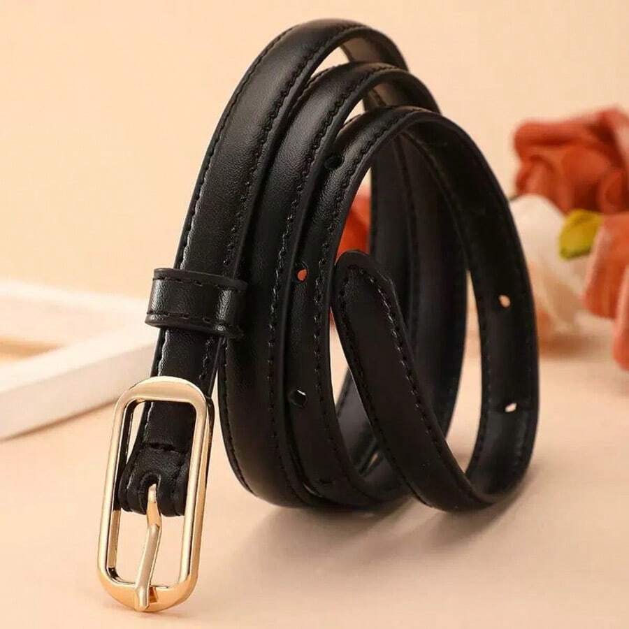 1 pièce Ceinture fine pour femme, ceinture avec boucle en alliage ovale, polyvalente pour robes, chemises, occasions décontractées ou habillées - ceinture à boucle métallique ovale - Voir 1