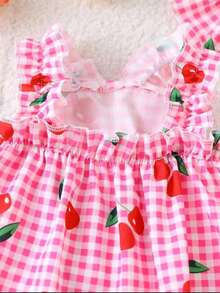 Classic Plaid Cherry Print Cat & Dog Dress - Pink - View 4
