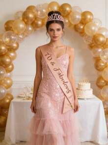 女士70岁生日装饰品，70岁生日绶带，皇冠/头饰。女士70岁生日礼物，创意70岁生日装饰礼品