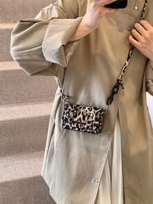 Mini Leopard Print Contrast Color Fashionable Crossbody Bag For Women, 2026 New Bag Tie Dye Shoulder Bag - Khaki - View 7