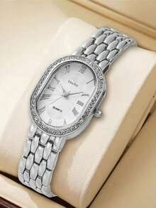 Lyxklockor Dam Roma Oval Urtavla Diamant Strass Mode Elegant Armbandsur Quartz Klocka Med Rostfritt Stål Armband Damklocka För Flickor Relogio - Multifärgad - Visa 2