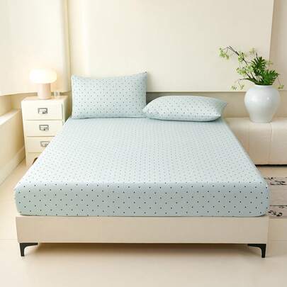 1 件浅蓝色波点图案床裙，甜美少女风床垫保护套，情人节床垫罩，床笠，柔软透气，适合多种床型 - 单人床、双人床、大号双人床、特大号双人床，深口袋设计，最大可达 11.8 英寸
