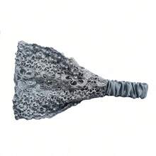 1 Piece/Women's Fashion Crocheted Headband Set, Featuring Faux Pearl Details And Openwork Design, Elegant Lace And Satin Elastic Fabric, Suitable For Special Occasions, Parties And Everyday Wear. - 黑色 - 查看 3