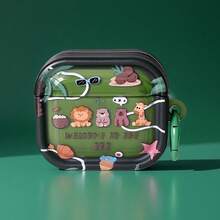 动漫卡通椰树动物园图案保护套，兼容 Pro 2/3、3无线蓝牙4/3，柔软耳机套 - 綠色 - 查看 2