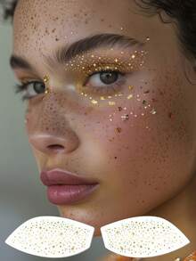 6片闪光眼影贴纸，闪亮脸部纹身贴纸，金色眼线贴纸，可爱眼妆临时纹身贴纸，防水，适合节日、派对、舞会 - 金色 - 查看 6