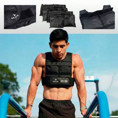 MUUK FITNESS Chaleco de Peso Ajustable para Entrenamiento 10 kg 20 kg 5 kg | Chaleco con Peso para Fitness, Cross Training y Fuerza | Resistente, Cómodo y Ajustable para Rutinas en Casa o Gimnasio