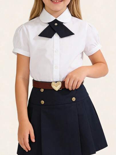 1pc Girls' Heart Decor Belt, Western Style Belt With Golden Heart Buckle, Wooden Color Waist Belt Suitable For Skirts, Pants, School Uniforms, Parties, Festivals, Birthdays, Daily Wear