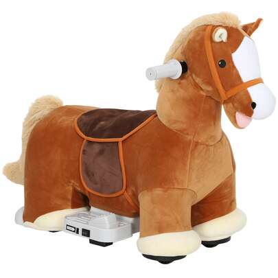  AIYAPLAY Cavallo Elettrico per Bambini 1.5-5 Anni con Pedali, Rotelle e Suoni Integrati, Cavallo Giocattolo in Peluche, PP, Metallo e ABS, 74x34x51 cm, Marrone