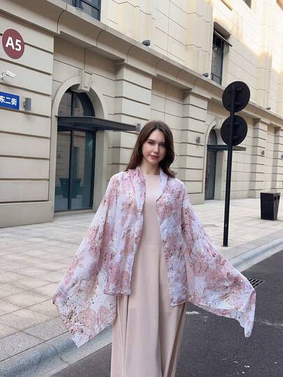 1pc New Arrival Cross-Border Printed Foil Long Scarf, Fashion Versatile Literary Fresh Multifunctional Long Shawl/Scarf, Windproof, Dual-Use Neck Wrap, Suitable For Spring/Autumn, Great Gift For Girlfriend Or Mother