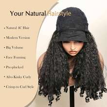 New Afro Kinky Curly Headband Wig Synthetic Braided Hair Texture With Unique Bouncy Curls In The End 22 Inch Soft Curly Headband Wigs For Women Black Kinky Hair No Glue Easy Wear Natural  Look - 黑色 - 查看 6