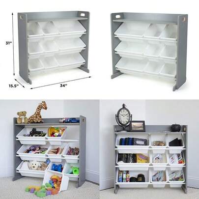 asfdHumble Crew Organizador de Juguetes 9 contenedores de Almacenamiento y Estante Gris/Blancows