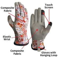 1双彩色花卉图案冬季户外保暖防风手套，触屏设计，适用于户外活动、园艺和骑行 - 粉色 - 查看 1