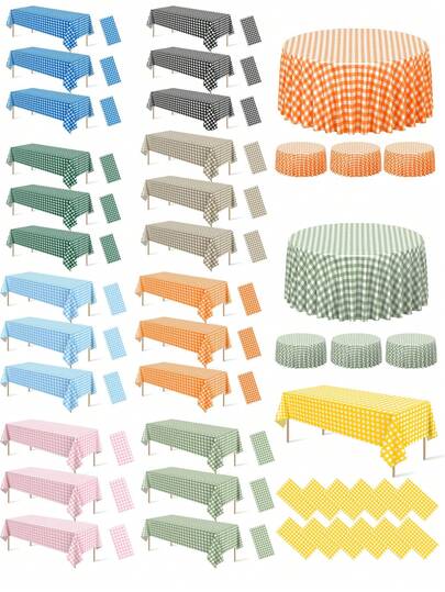 1pc Tablecloth, Multi-Color Checked Tablecloth, Disposable Plastic Waterproof Picnic Table Covers, Table Cover For Birthday Party, Thanks Giving, Wedding, BBQ's,Graduation,Picnic