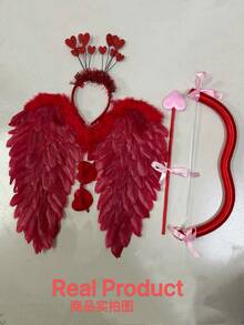 4 Stücke Amor Valentinstag Kostüm Set, inklusive rote Flügel, Bogen & Pfeil, Haarband und Brille, geeignet für Rollenspiele an Feiertagen, Foto-Requisiten, Geburtstagsgeschenke, romantische Dekoration, besondere Nächte, Jahrestags-Dekoration, Valentinstag Party Zubehör