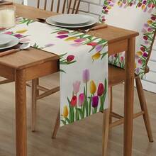 Easter Celebration Table Flag - Vivid Tulip Pattern For Indoor/Outdoor Dining And Parties, Polyester, Rectangle - 13x72 inch - Xem 5