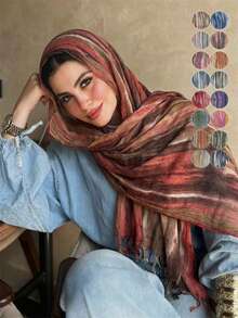 1 chiếc khăn trùm đầu nữ bằng vải rayon họa tiết cầu vồng, kiểu dáng boho thời trang có tua rua, thích hợp cho các buổi tụ họp và lễ kỷ niệm. - Khăn trùm đầu sọc nhiều màu - Xem 3