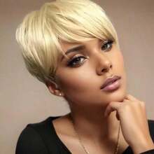 6 Inch Pixie Cut Wig Human Hair For Black Women-Short Blonde Straight Human Hair Wigs With Bangs-Non Lace Full Machine Made Rose Net Cap - S613 - View 6