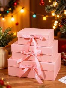 纯色礼盒，DIY可折叠双门礼盒，适用于生日派对、节日礼物、沙特国庆日、家庭聚会、婚礼、回礼、礼品包装 - 粉紅色套裝 - 查看 6