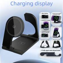 15W 3-In-1 Wireless Charging Stand, Fast Charging Dock Compatible With IPhone 17/16/15/14/13/12/11/Pro/Max/XS/XR/X/8/Plus, 11/10/9/8/7/6/5/4/3/2/SE/Ultra And Series 3/2/1/Pro2/Pro3 - Black - View 4