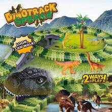 Conjunto de pista de carreras de dinosaurios para niños, pista flexible con coches de dinosaurios y modelos de animales móviles, juguete de construcción 2 en 1 - regalo ideal para Año Nuevo/cumpleaños para niños y niñas - Multicolor - Ver 5