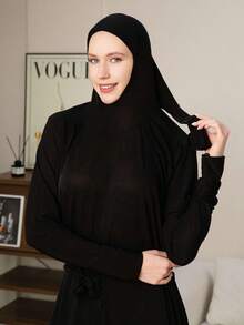 1 pezzo Vestito lungo nero minimalista taglie forti, abbigliamento quotidiano comodo per donna, tessuto morbido con design con cappuccio, adatto al comfort e al codice di abbigliamento religioso, adatto per uscite quotidiane, occasioni di svago, vita regolabile per diverse fisicità, stile minimalista facile da abbinare con le scarpe, accessorio pratico essenziale per donna, adatto per l'uso quotidiano e le occasioni festive, elegante primaverile - nero - Visualizzare 8