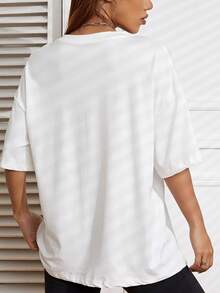 Loose Design"GYM GIRL"Pattern T Shirt,Women's Casual Summer Style - 白色 - 查看 2