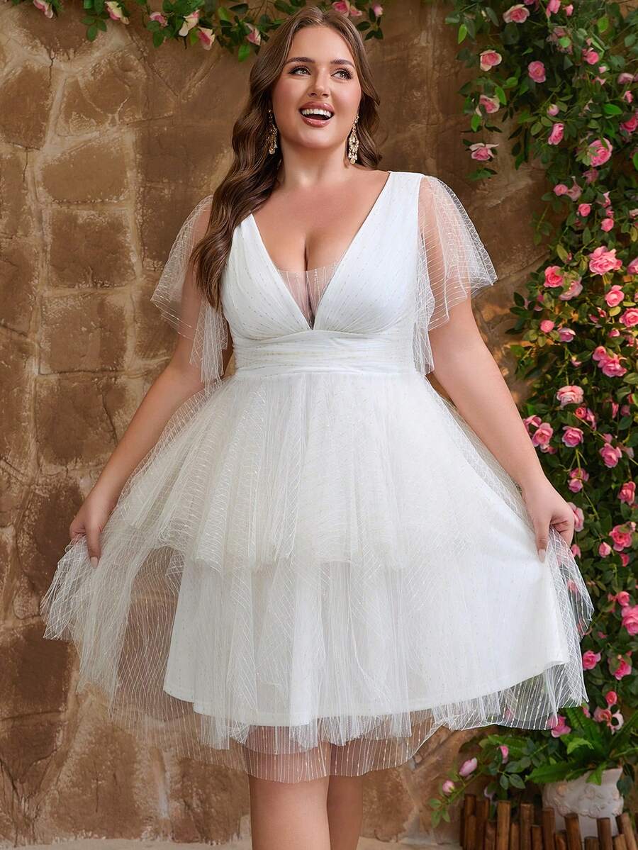 Đầm cưới nữ cỡ lớn thanh lịch, màu trơn, phối nhiều lớp, chất liệu lưới xuyên thấu, có khóa kéo, kiểu dáng đơn giản, thích hợp cho tiệc cưới, tiệc độc thân, lễ đính hôn, tiệc trưa, tuần trăng mật, tiệc chiêu đãi, buổi diễn tập, hẹn hò, tiệc cocktail, mùa xuân/hè/thu. - trắng - Xem 1