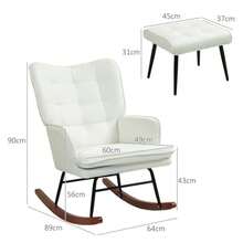 HOMCOM Rocking Chair Up To 130 Kg, With Footrest, Armchair, Nursing Chair, Linen Look, For Living Room And Bedroom. - White - View 3