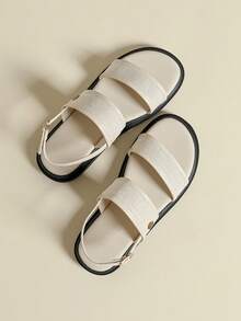 厚底女士搭扣凉鞋，撞色复古度假波西米亚风露趾设计，舒适厚底平底鞋，适合春夏季节，可搭配连衣裙、沙滩装，透气优雅 - 杏色 - 查看 5