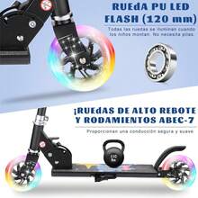 Scooters para Niños, Scooter Patinete Plegable Pare Niño, Patinete de 2 Ruedas con Luz LED y 3 Niveles de Ajuste de Altura, Regalo de Navidad/Cumpleaños, Pto ara Niños Menores de 1.3m - Negro - Ver 3