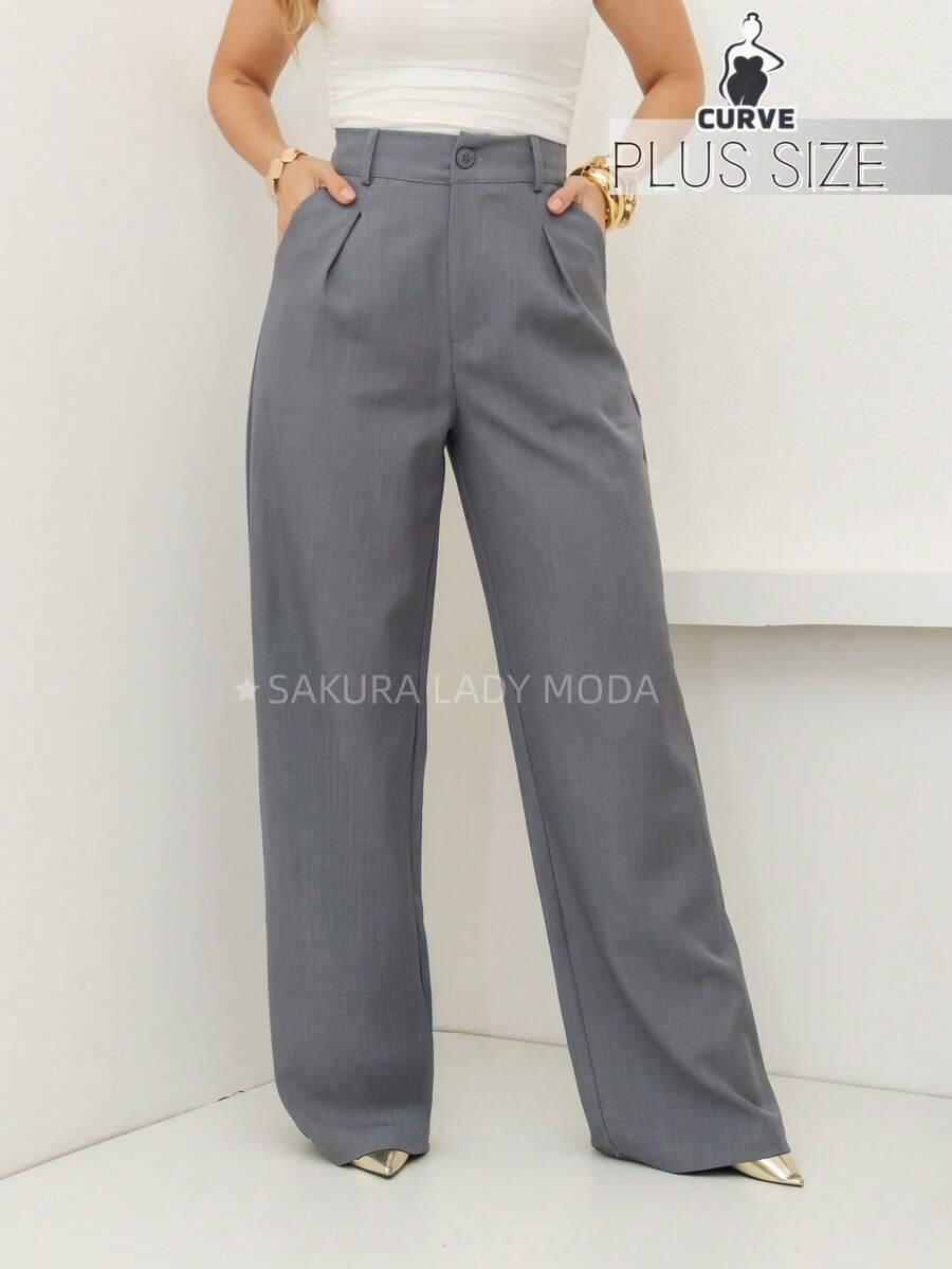 SAKURA LADY FASHION [G1-44][G2-46][G3-48] Suit Trousers In Viscose Fabric, Wide-Leg Pants With Button And Zipper, Louis Twill Fabric, Everyday Trousers, Chic, Practical And Elegant Style, Casual Suit, Women's Wide-Leg Suit Trousers, Elegant Look, Formal Wear, For Events, Refined Look, Modern Suit With Style, Sophisticated Women's Wide-Leg Trousers, Comfort And Elegance, Comfortable Tailored Trousers, Urban Women's Look, Ideal For Work, Perfectly Fitting Clothing, Suit With Personality, Women's Casual Fashion - 深灰色 - 查看 1