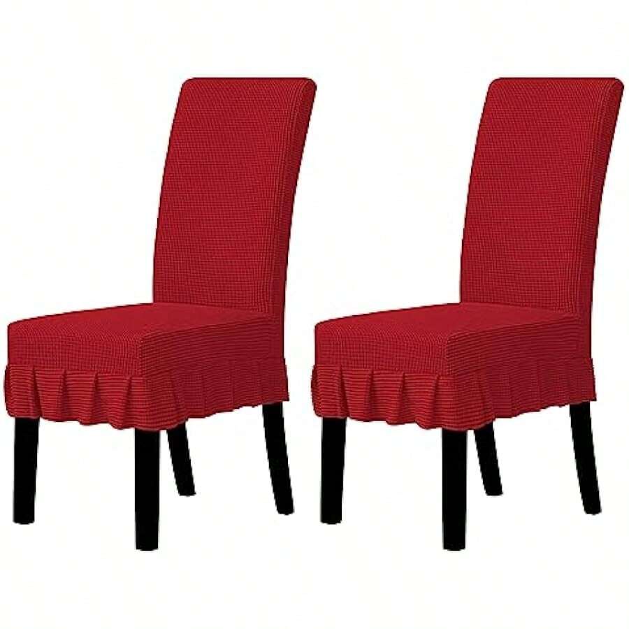 Easy-Going Dining Chair Covers Stretch Parsons Chair Slipcover With Skirt Chair Covers For Dining Room Restaurant Banquet (2 PCS, Light Gray) Local Shipping - 紅色 - 查看 1