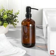 GMISUN Amber Glass Soap Dispenser, 1 Pack Dish Soap Dispensers For Kitchen With Rustproof Stainless Steel Pump, 17 Fl Oz Bathroom Hand Soap Dispenser, Brown Liquid Dishwashing Dispensers Bottle - 琥珀色瓶子+黑色泵 - 查看 5
