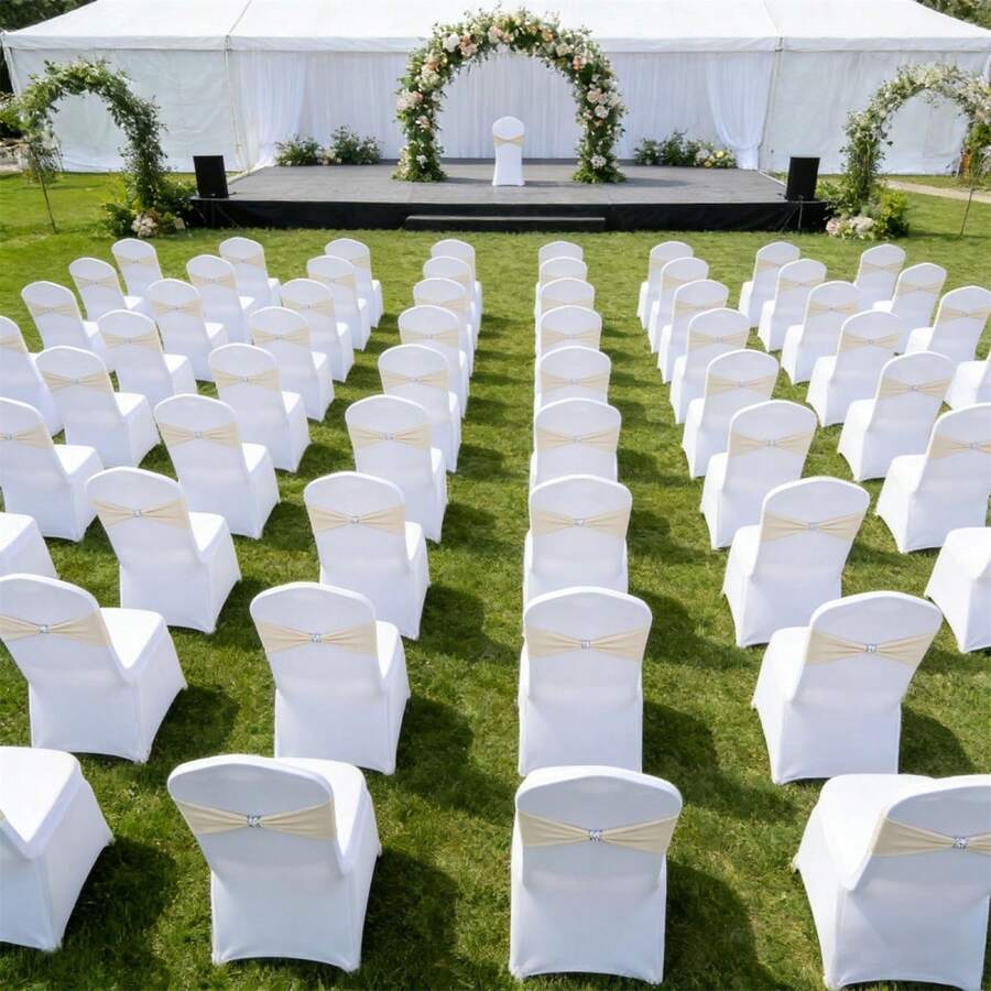 Wedding Chair Rhinestone Bow Sashes Creative Elegant Dining Chair Cover Ribbon For Party Ceremony Reception - Champagne - View 1