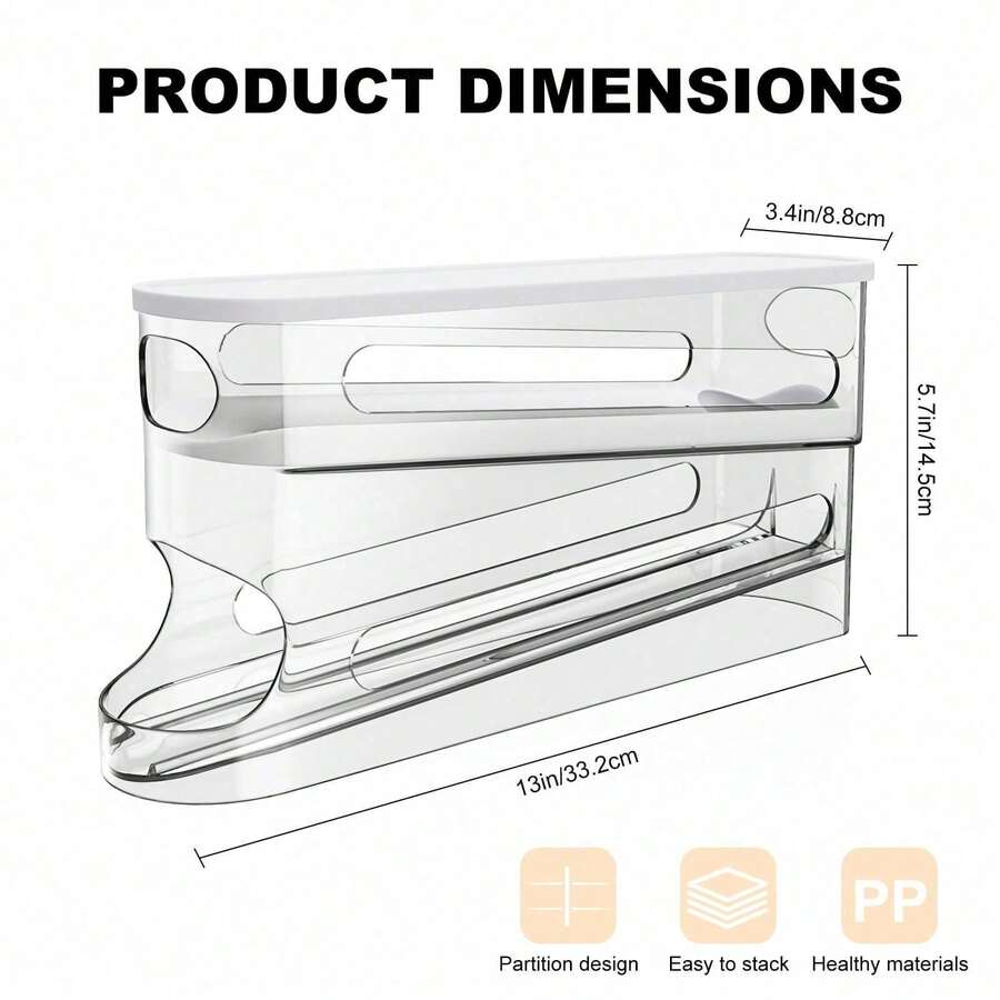 Refrigerator Egg Layerer - Automatic Rolling Refrigerator Door Egg Rack, ABS Transparent Plastic Egg Storage Box, Space Saving Stacked Egg Storage Container (Double-Layer Design, Can Hold Many Eggs) - 清除 - 查看 1