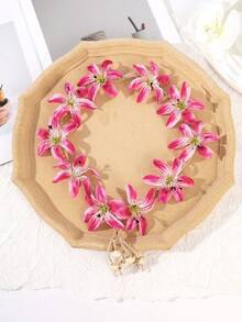 1Pc Garden Photoshoot Bridal Headdress,Tri-Color Faux Lily Flower Crown,Dangling Bead Strands For Fairy Look,Outdoor Wedding & Photography Accessories