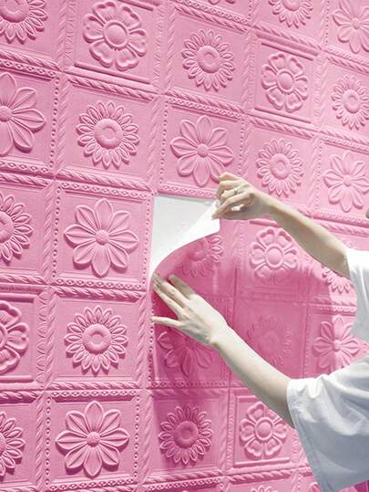 10片装3D XPE泡沫复古浪漫压纹图案壁纸，防撞泡沫墙贴，多色可选，易清洁，自粘防撞墙贴