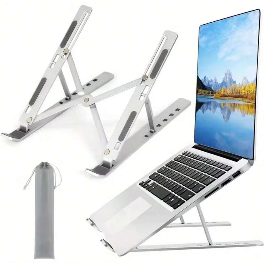 Adjustable Aluminum Laptop Stand -6 Levels High, Foldable And Portable Design, Suitable For 8-16 Inch Laptops, Enhancing Ventilation And Heat Dissipation - Silver - View 1