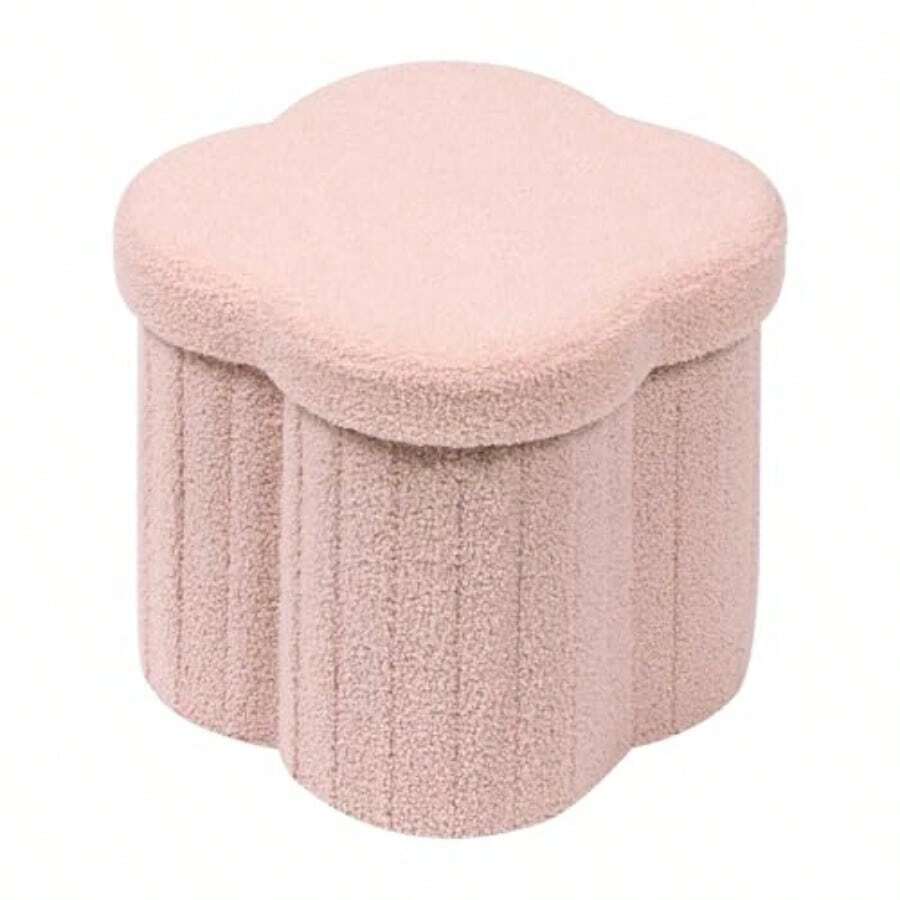 Pink Ottoman Storage BoxFolding Storage Seat Box Small Footstool For Living Room Kid's Toy Chest Box Teddy Flower Shape 32x32x32cm - Pink - View 1