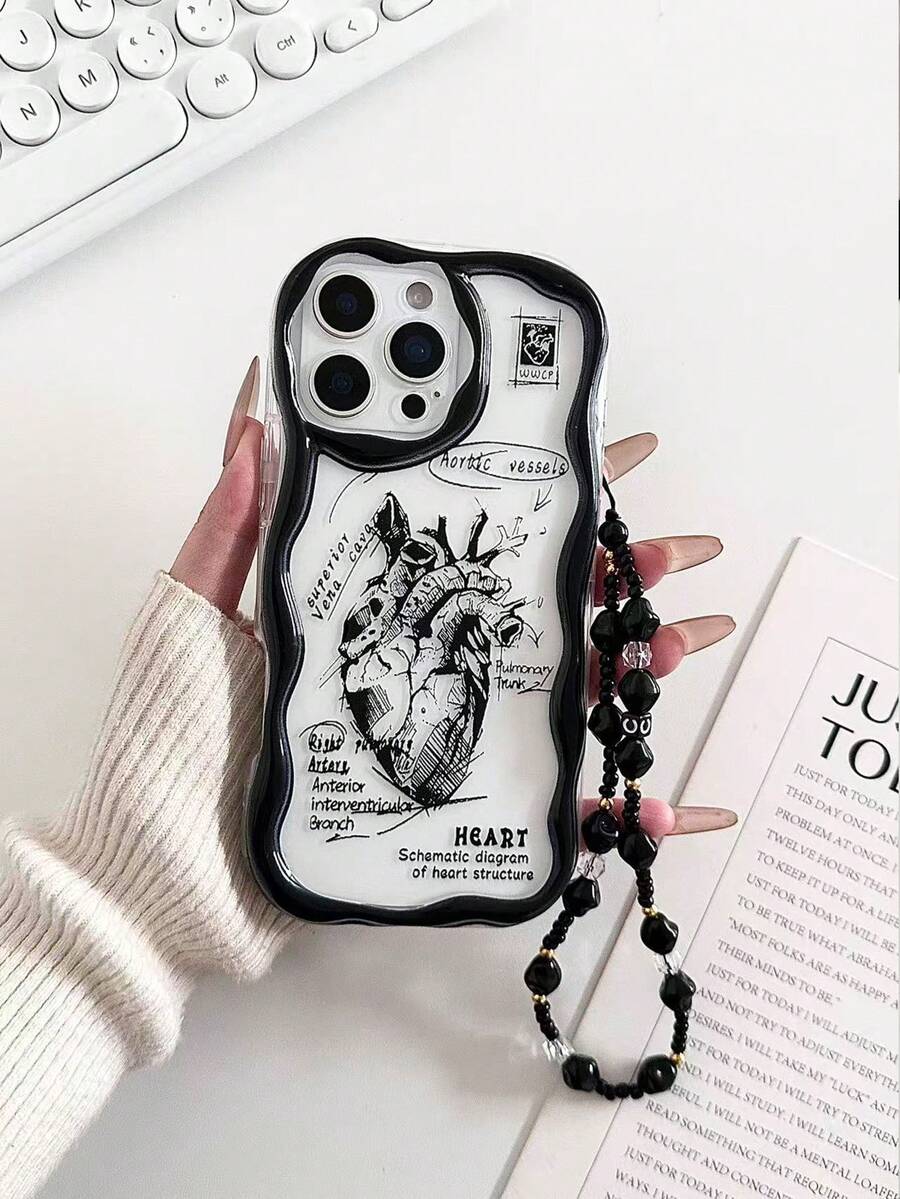 Heart Cream Texture Transparent Glossy Painted Cartoon Phone Case With Chain, Compatible With IPhone 14, 14 Pro, 14 Pro Max, 13, 13 Pro, 13 Pro Max, 11, 11 Pro Max, 12, 12 Pro, 12 Pro Max, XR, XS, 15, 15 Pro, 15 Pro Max, 16, 16 Pro, 16 Pro Max, 17, 17 Pro, 17 Air, 17 Pro Max, Galaxy S24, A04, A12, A13, A14, A23, A24, A32, A33, A51, A52, A53, A54, A72, 20 FE, Redmi 9, Redmi 9A, Shockproof Phone Protective Cover - Multicolor - View 1
