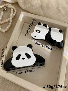 مشبك شعر أكريليك بشكل مخلب الباندا الجميل، إكسسوار شعر كرتوني جذاب، مناسب للارتداء اليومي والكاجوال والحفلات - أبيض وأسود - مشاهدة 3