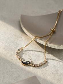 Nooxian 1件 时尚微镶锆石太极八卦元素爪链手链 - 金黃色 - 查看 2