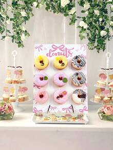 1/2 套 26*35cm 粉色蝴蝶结婴儿派对木质甜甜圈展示架，可容纳 9 个甜甜圈，粉色蝴蝶结生日派对装饰，家用甜甜圈展示架派对食品架，甜点架，可爱粉色蝴蝶结性别揭晓甜甜圈蛋糕架，粉色派对装饰，婴儿派对餐桌装饰，婴儿派对装饰，婴儿派对礼物，性别揭晓装饰 - 粉紅色蝴蝶結 - 查看 4