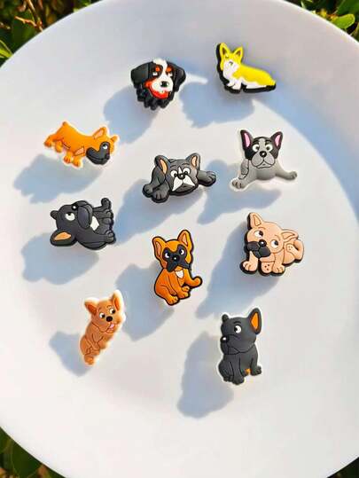 10pcs Dog Series DIY Fashion Hole Decor, Detachable Cartoon Shoe Charms Suitable For Clogs, Sandals, Quality Shoe Accessories, Great For Birthday Gifts And Party Favors