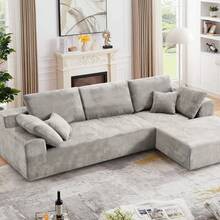 Sofá seccional Cloud de 274 cm, sofá modular sin estructura con forma de L y asiento profundo, sofá tapizado moderno y cómodo para sala de estar, no requiere montaje (Chenilla, gris) - Gris - Ver 3