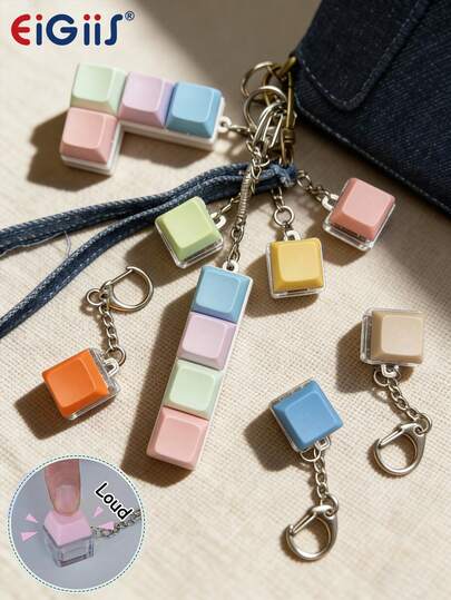 EIGIIS 1pc Keyboard Key Stress Relief Keychain, Suitable For Adults - Multi-Color Relaxation Toy With Metal Ring And Chain, Plastic Material, Helps Focus And Relieve Stress, Perfect Gift, Keychain Stress Relief Toy