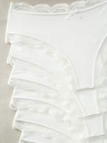 10pcs,Women's Thin White Lace Splicing Thong,Young Girls Fashion Sexy Romantic Bow Lace Panties Thong Panties,Comfortable Soft Breathable Thong Combo Set - White - View 2